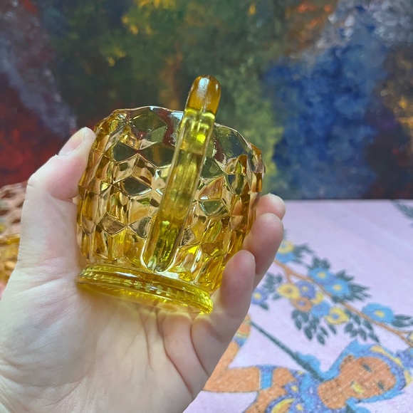 VTG Yellow Amber Depression Glass Cubist Creamer and Sugar Set - Picture 6 of 8
